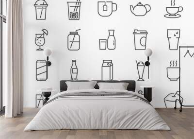 Drink and beverage icon set. It included icons such as water, soda, tea, coffee, juice, mineral water, and more. Wall mural